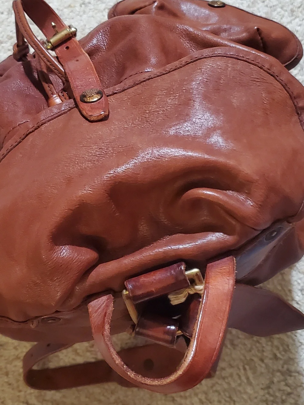 Ralph Lauren Double RL Brown Leather Backpack